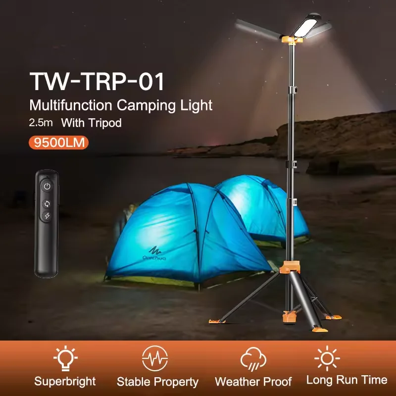 Portable Camping Light LED Selfie Light Outdoor Waterproof Retractable Adjustable LED Rechargeable Tripod Work Light With Stand