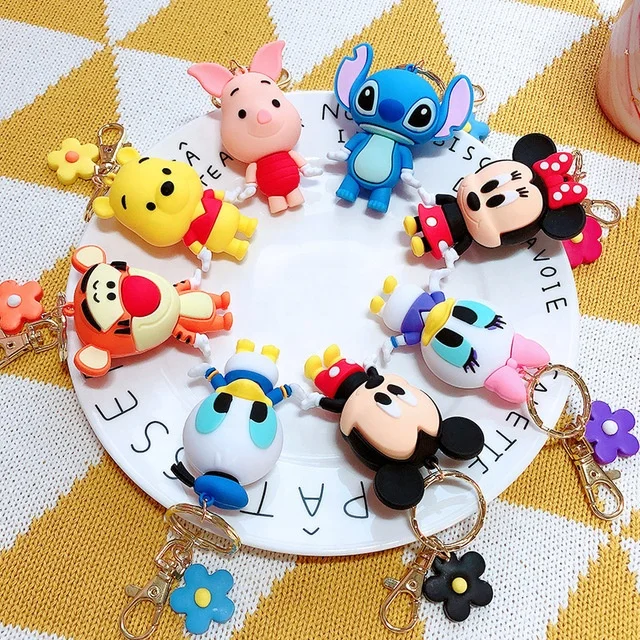 Hot Sale 3D Cartoon  Mickey Design PVC Rubber Bag Charm Key Chain Gift Wrist Strap Custom Rubber Keyc