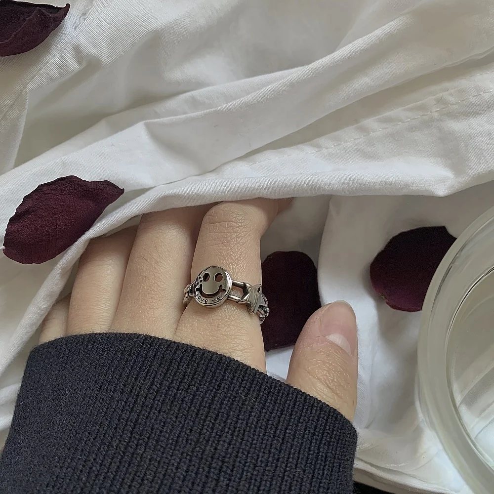 VAF Smile Happy Face Ring Star Chain Link Anillo Cara Sonriente Stainless Steel Titanium Vintage Smile Ring For Men