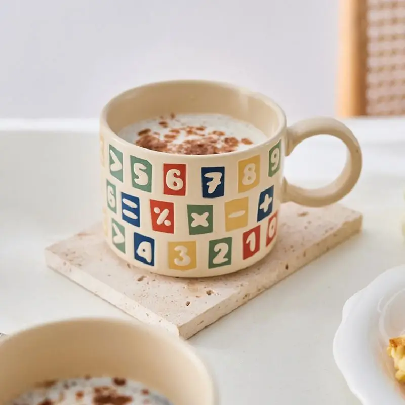 Wholesale 2024 New Creative Letter Embossed Ceramic Coffee Mugs Custom Logo Nordic Porcelain Milk Cup Tea Mugs