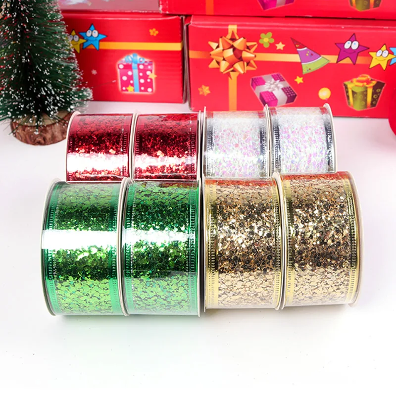 Wholesale 2.5 Inch Wide Christmas Wired Ribbon Snowflake Sheer Glitter Ribbon For Xmas Tree,  Gift Wrapping