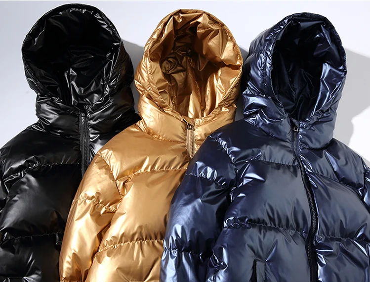 Wholesale custom mens winter padded bubble jacket shiny bubble coats for men with hood