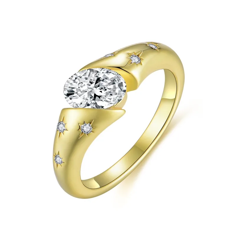 Изысканное Сверкающее круглое овальное кольцо из муассанита 1ct S925 желтое золото 18 карат демонстрирующее необыкновенный гламур