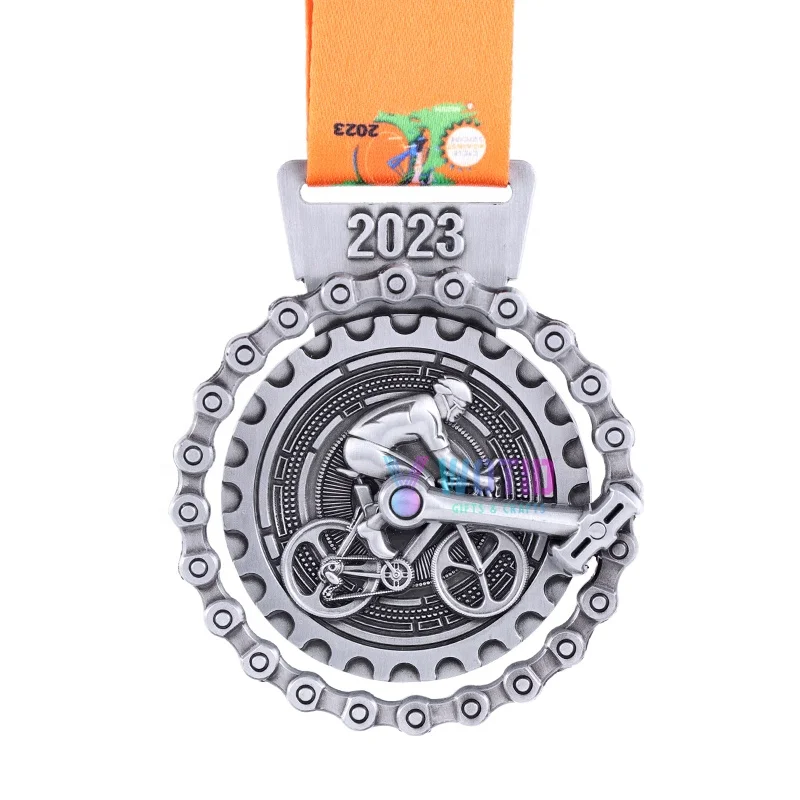 Gold Silver Metal 3D Sports Cycling Medals Cycle Finisher Medal Award With Ribbon
