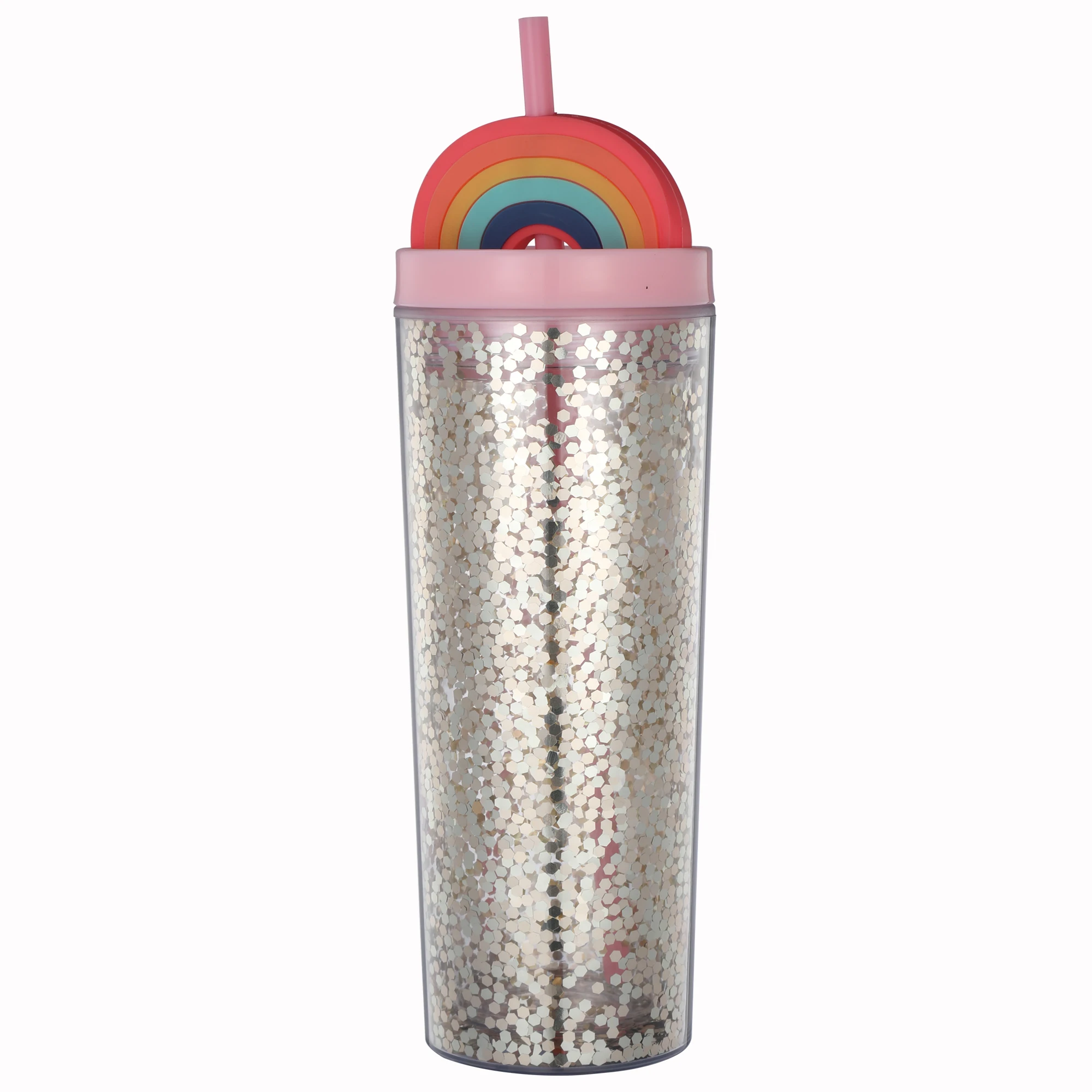GRS High Quality sparkly Sports Bottle with Custom Logo 570ml Skinny Double Wall Plastic Water Bottle