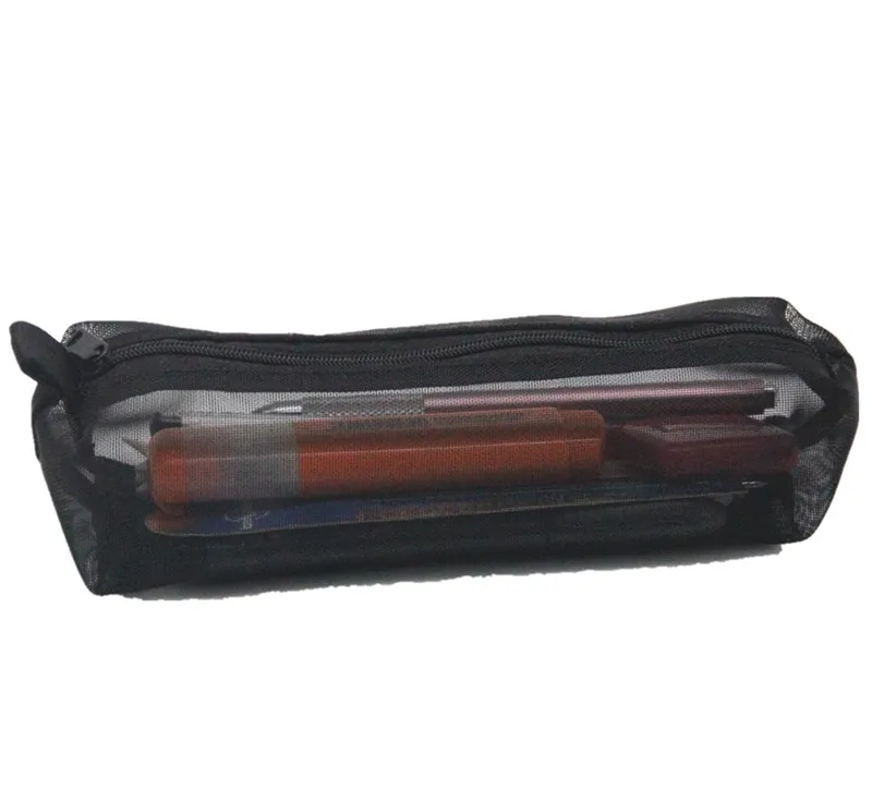 Unisex Stationery Transparent Portable Mesh Zipper Travel Storage Bag Pencil Pouch