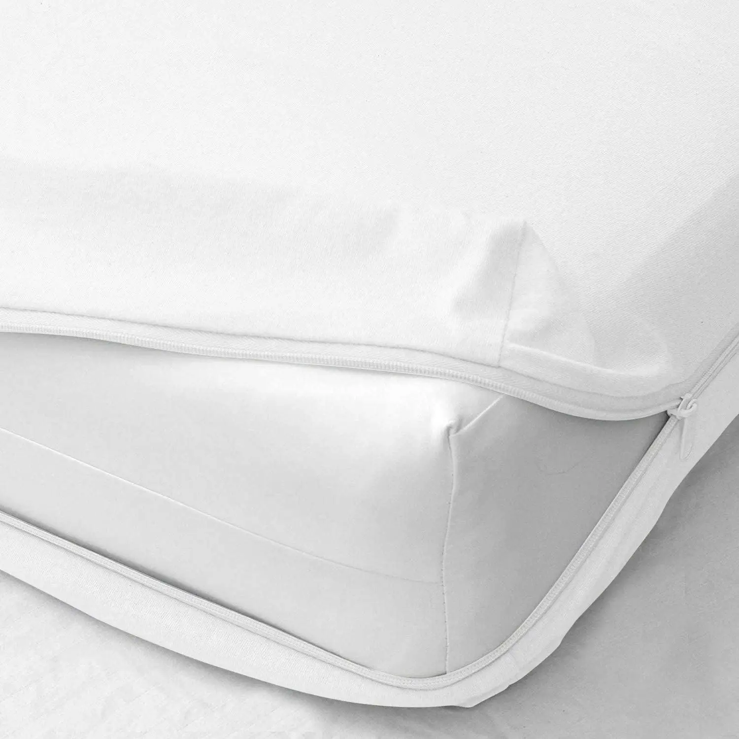 Twin 100% cotton white fitted sheet with zipper, waterproof mattress cover