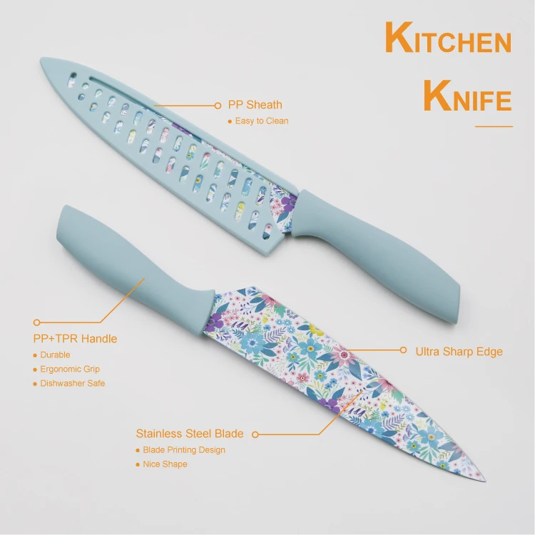 2022 New Arrival Knife Set Kitchen Non-stick Coating with PP Handle Stainless Steel Chef Knife with Sheath