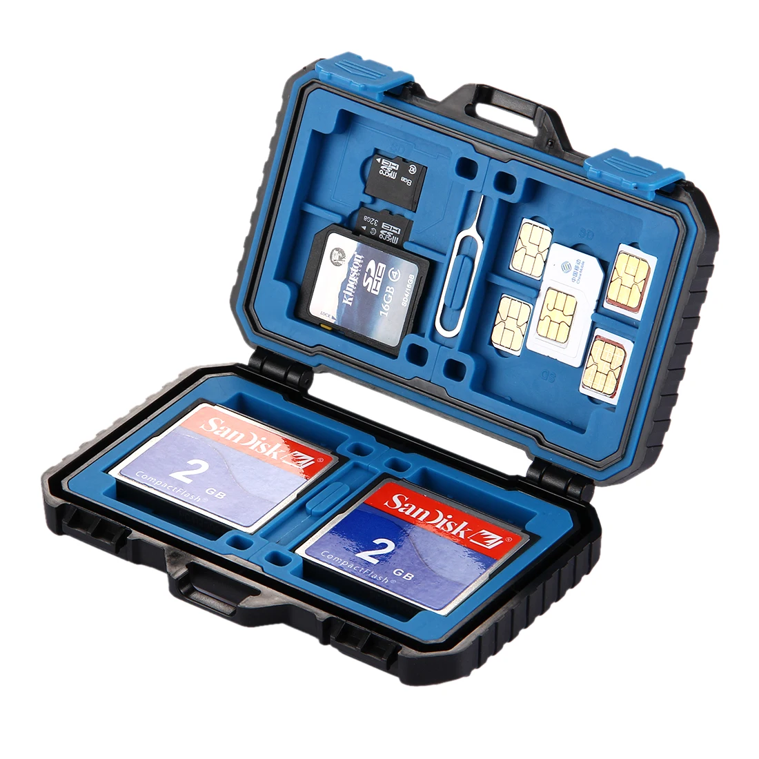 
WSJ 27 in 1 camera Memory Card Case for 4CF + 8SD + 9TF + 1Card PIN + 1Standard SIM + 2Micro-SIM + 2Nano-SIM 