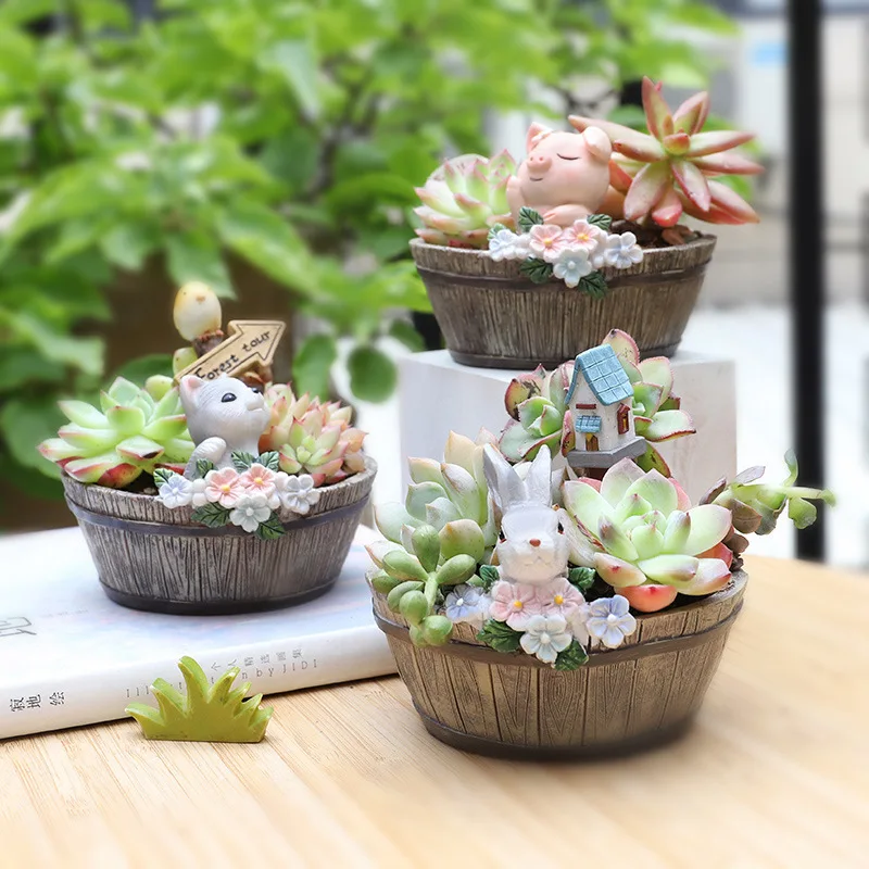 Wholesale Rural Succulent Resin Flowerpot Creative Desktop Gardening Potted Succulent Small Flowerpot Garden Balcony
