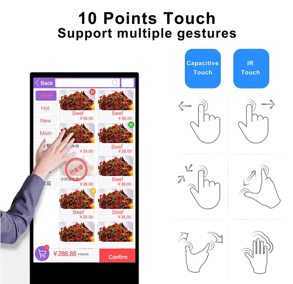 55 Inch Floor Standing Smart Kiosk Lcd Advertising Display Players Interactive Panel Touch Screens Kiosk Digital Signage