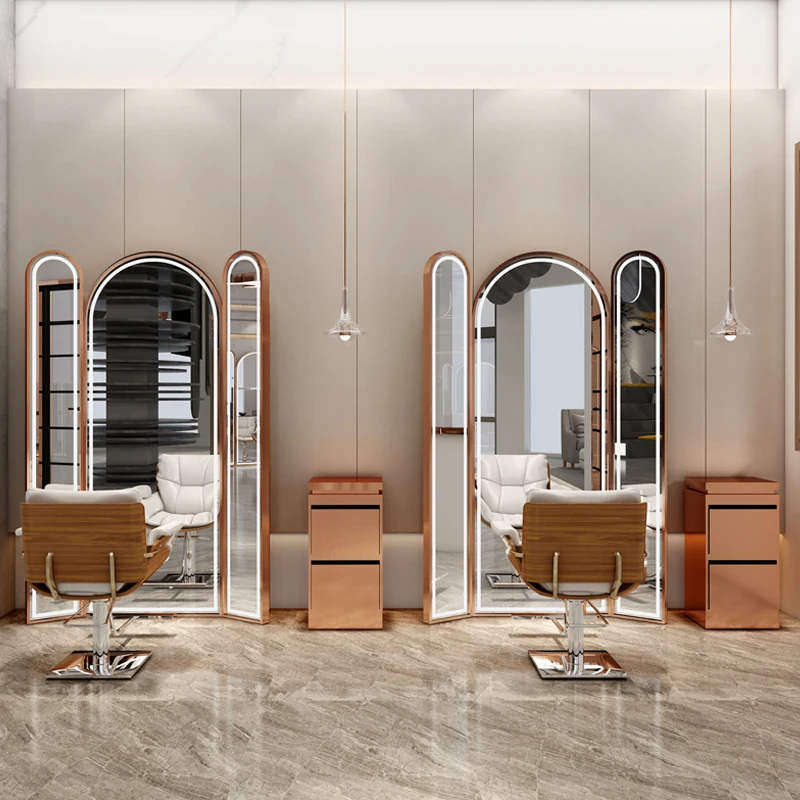 Illuminated Full-length Led Barber Mirror Station Makeup Mirror Desktop Hairdressing Smart Beauty Hair Salon Mirror Station