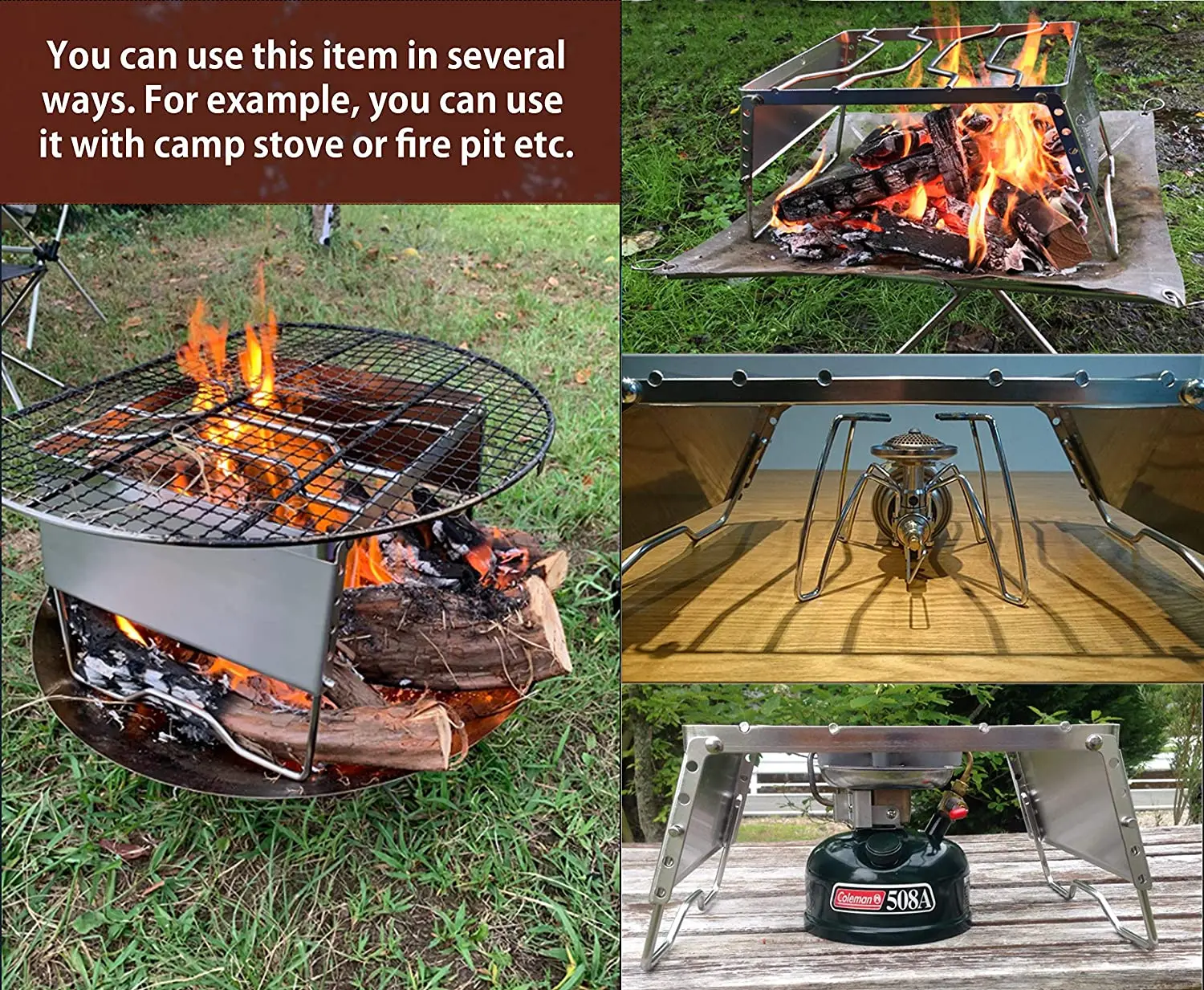 Outdoor Camping Multi-Function Windbreak Folding Storage Bracket Camping Console Stainless Steel Stove Rack BBQ Bracket