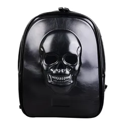 PU leather Rock style black skull pattern rivet backpack