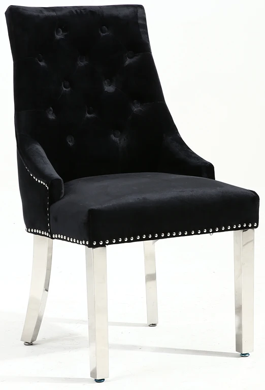 European Style Interior Furniture Stainless Steel  Brushed  Velvet Dining Chair