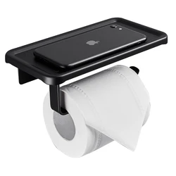 Алюминиевый промышленный настенный держатель для салфеток Sanga, черный держатель для туалетной бумаги в ванную комнату с полкой для телефона