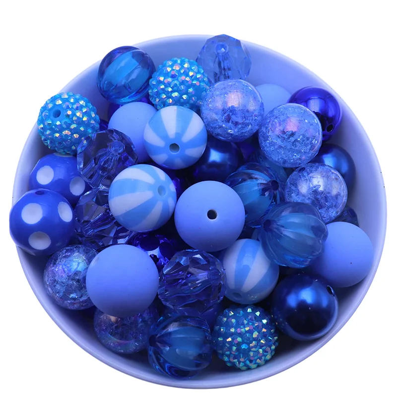 Wholesale Fashion Bubblegum 20mm 100Pcs Chunky Loose Blue Randomly Combined Mixed Acrylic Beads For Necklace