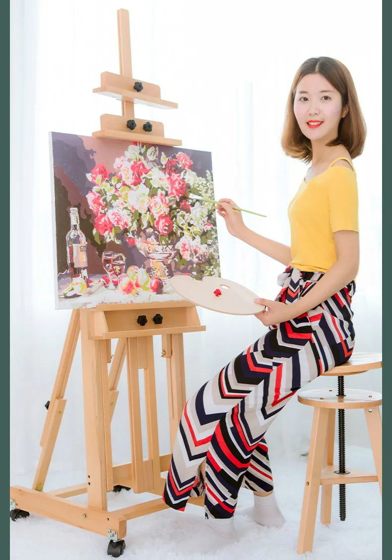 Factory Direct Portable bBeginners Oil Painting Sketch Adjustable Beech Wood Studio Easel