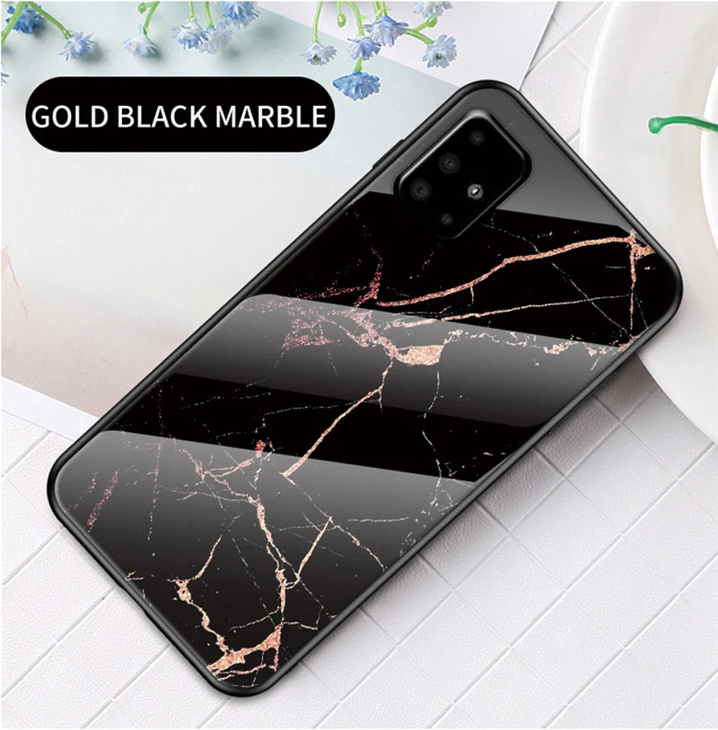 
Luxury Marble Anti-Fall Shockproof Back Tempered Glass Cover For Samsung A51 A71 Phone Case 