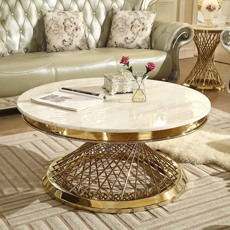 Luxury gold stainless steel frame round marble top coffee table for living room sofa center tables furniture