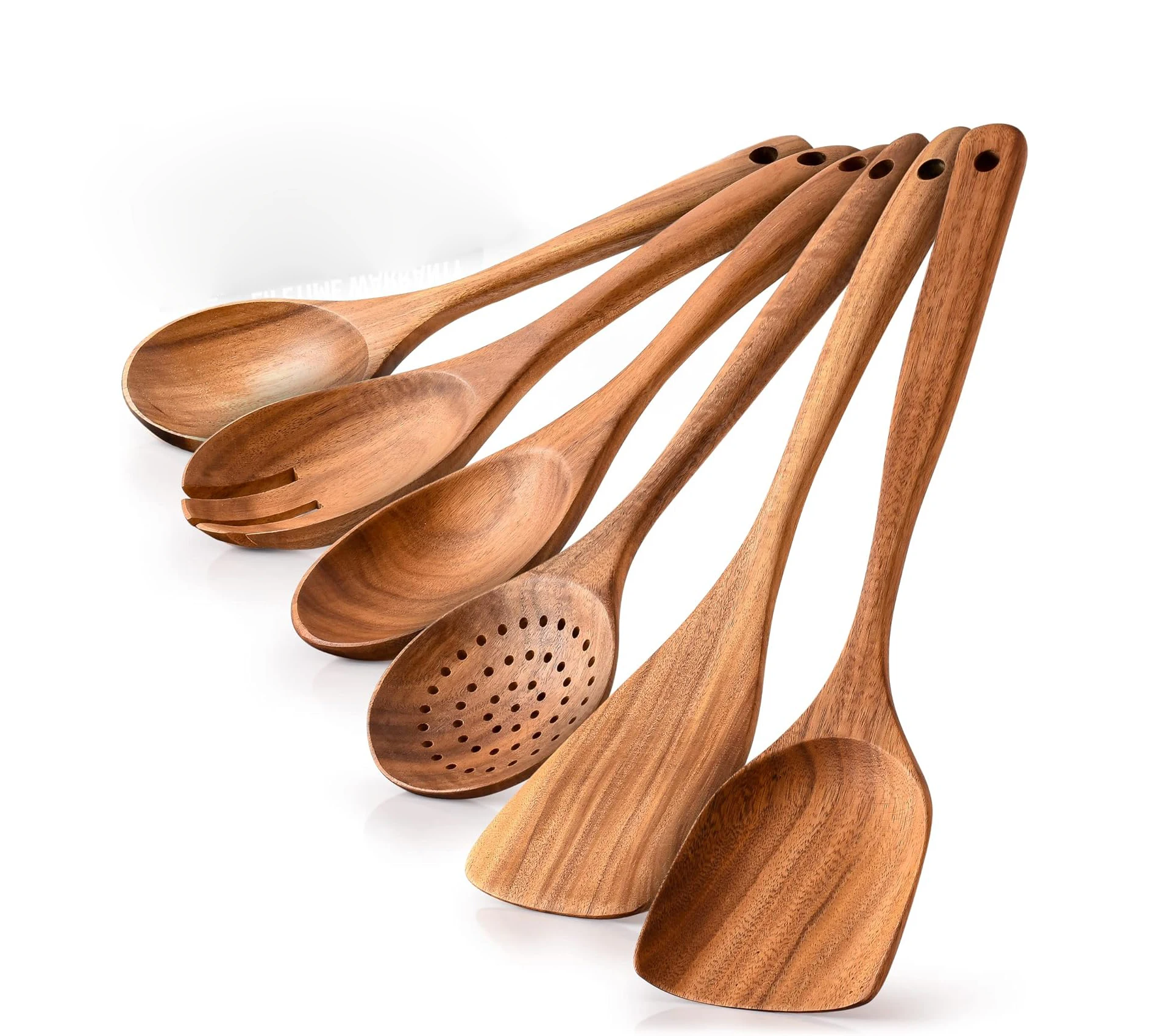 Kitchen 6-Piece Smooth Wooden Spoon Set Teak Wooden Utensils Wooden Spoons for Cooking