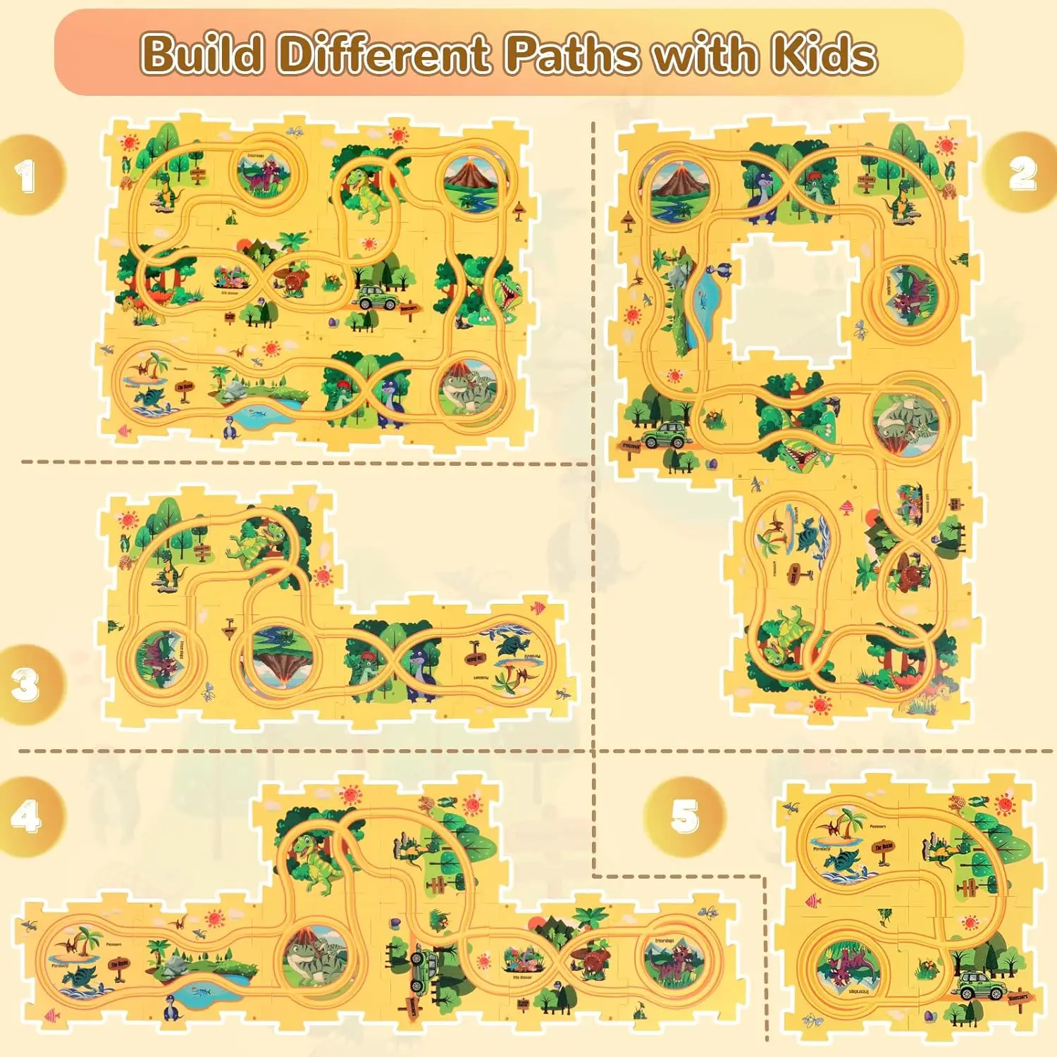Road Building Maze Toy Plastic Dinosaur Puzzles for Kids Montessori Toys Race Tracks for Kids Toddler Puzzle Track Play Set