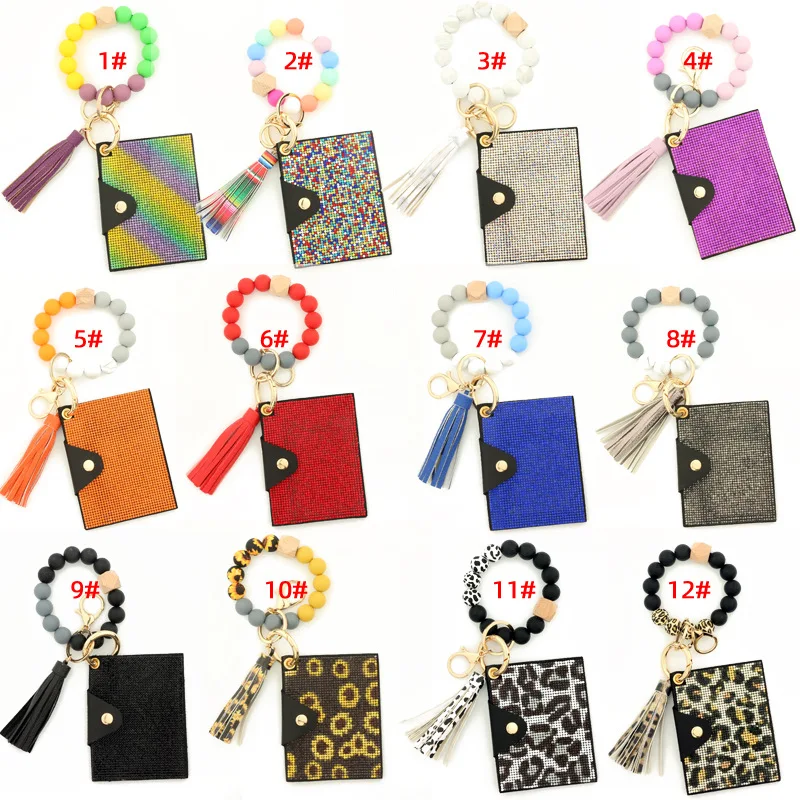 Wholesale Silicone Bead Wallet, Keycahins Bracelet Tassel And Beads Keychain Support Custom Key Ring/