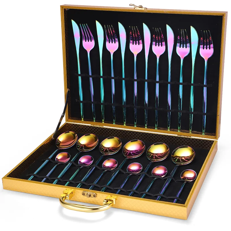 amazon hot Classic 16/36 Piece Gold Stainless Steel Cutlery Set With Wooden Box