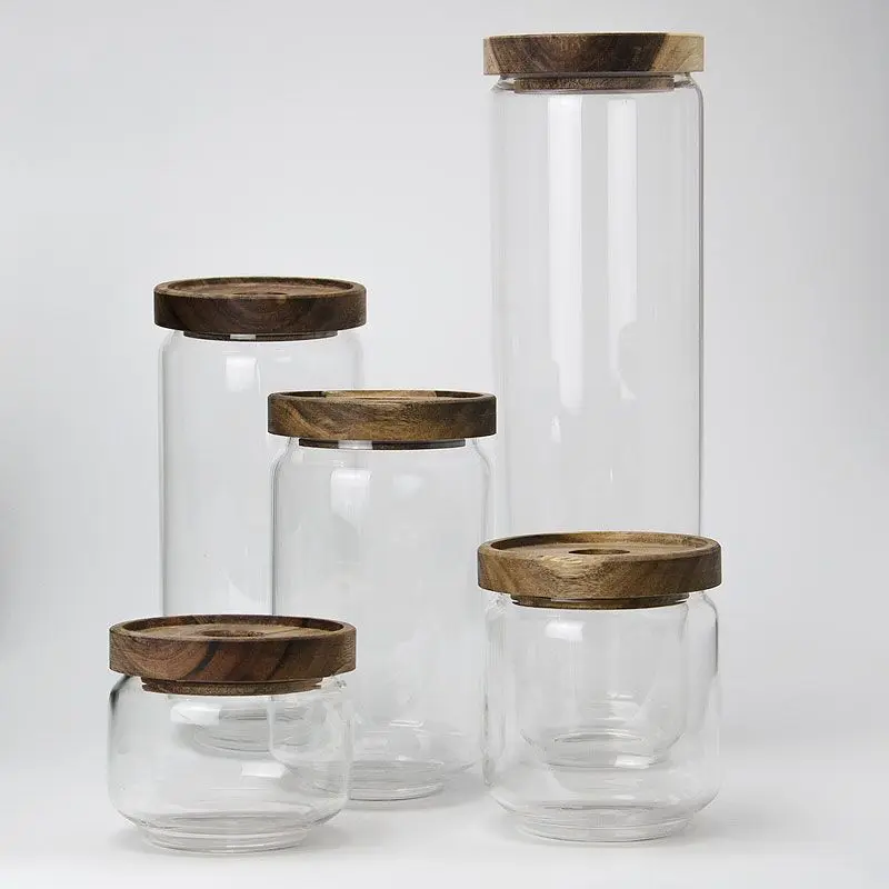 Hot Sell High Borosilicate Glass Round Food Storage Tank Cereals Glass Storage Jar With Acacia Lid
