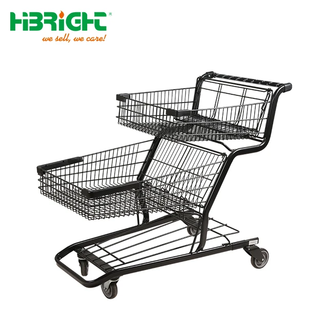 new style double layered big capacity metal hand push shopping cart
