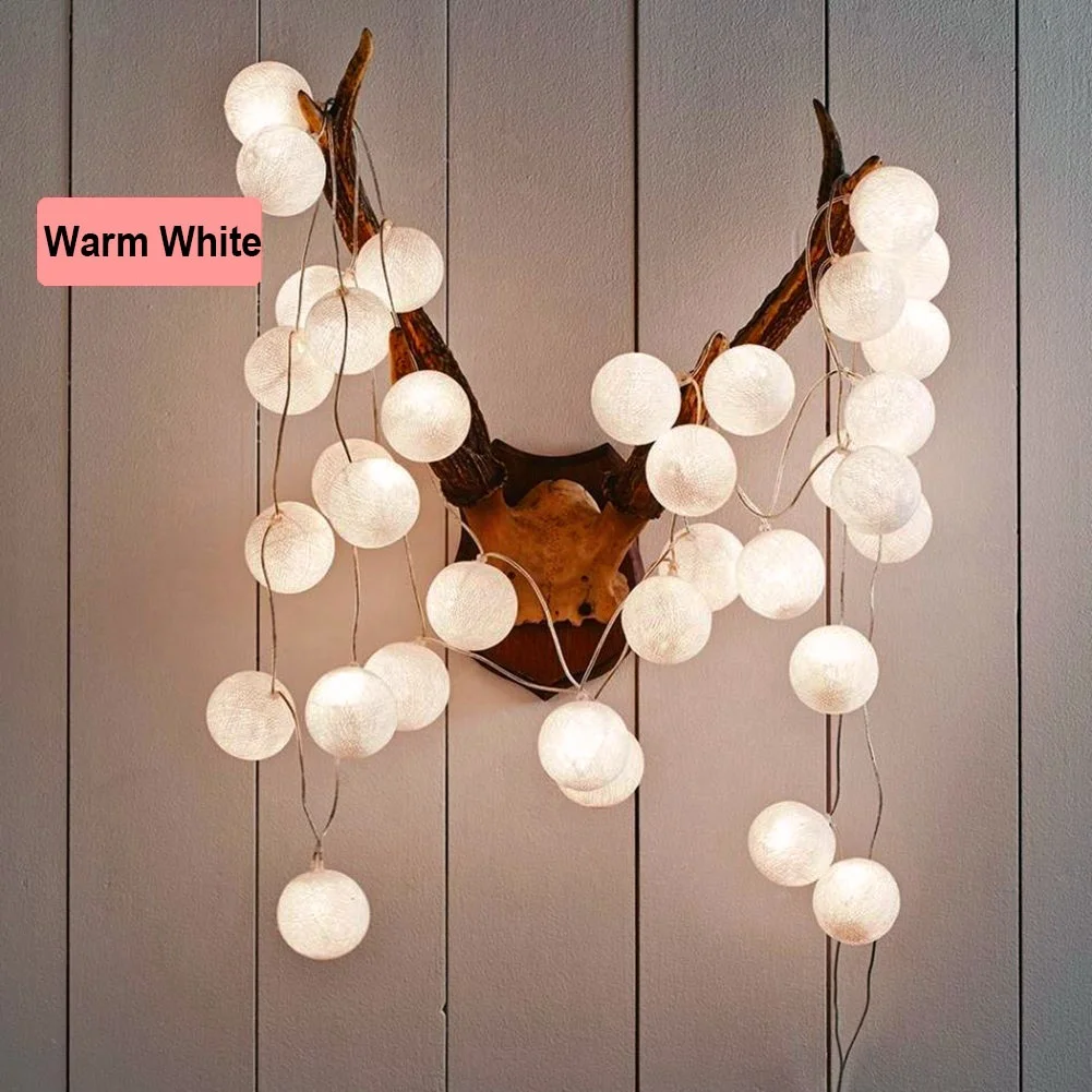 10 LED Cotton Ball Fairy String Lights Battery Operated Colorful Garland Lights for Home Wedding Christmas Party Outdoor Decors