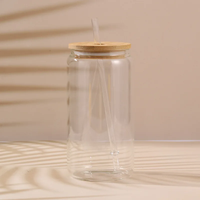 12oz 16oz wholesale Custom Logo Beer Glass with Bamboo Lid and Straws