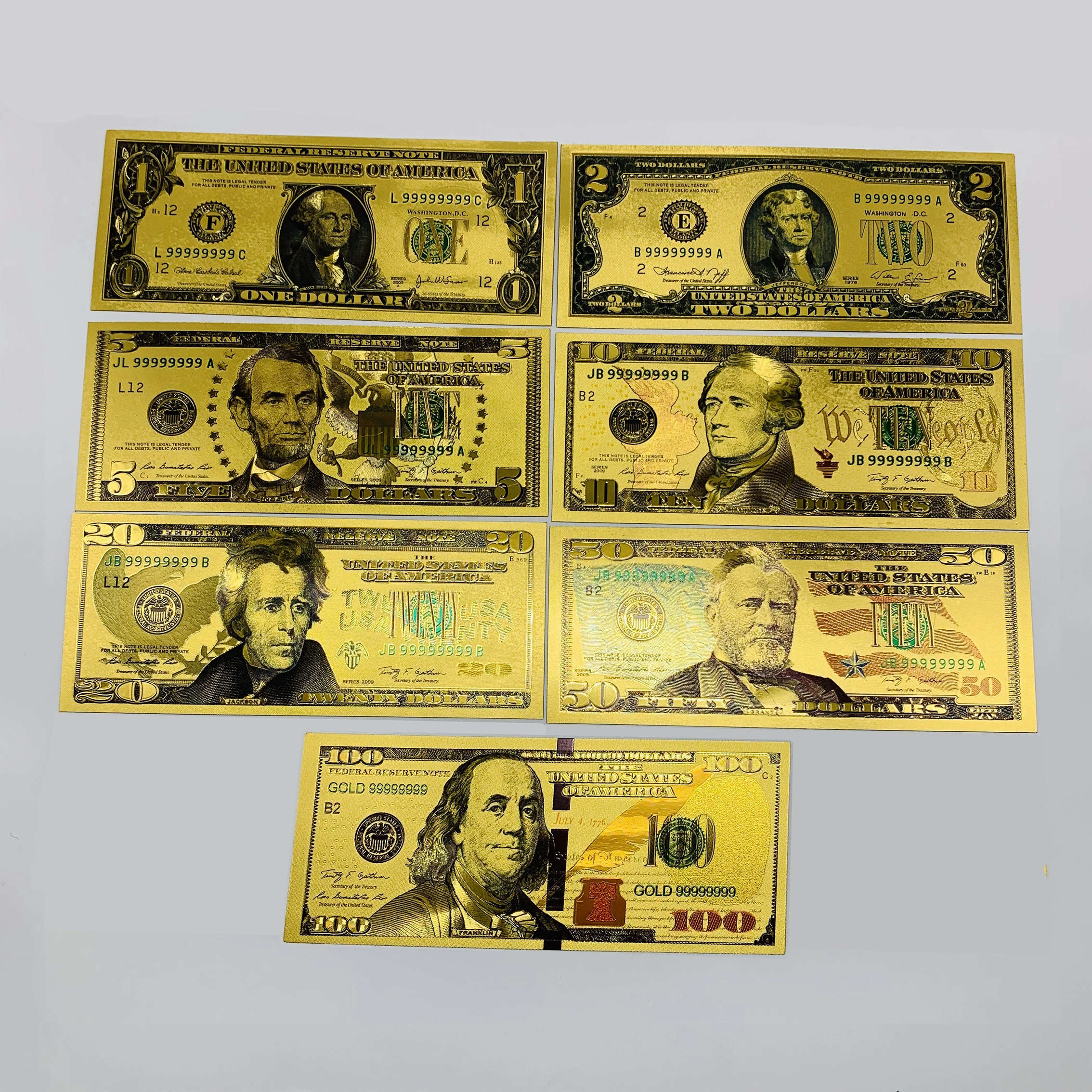7-Piece Colorful Print US Dollar Bill Gold Foil Note Currency Money Banknotes