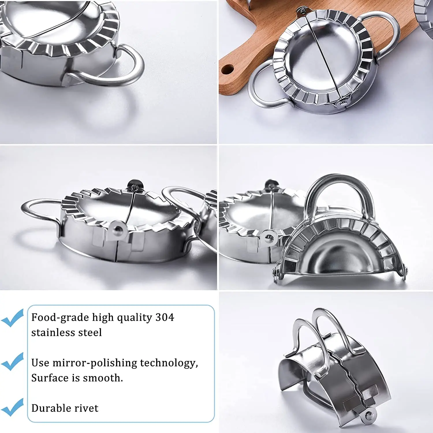 Large Chinese Ravioli 4 Pcs Stainless Steel Empanadas Press Kit Dumplings Mold Maker for Kitchen Accessories