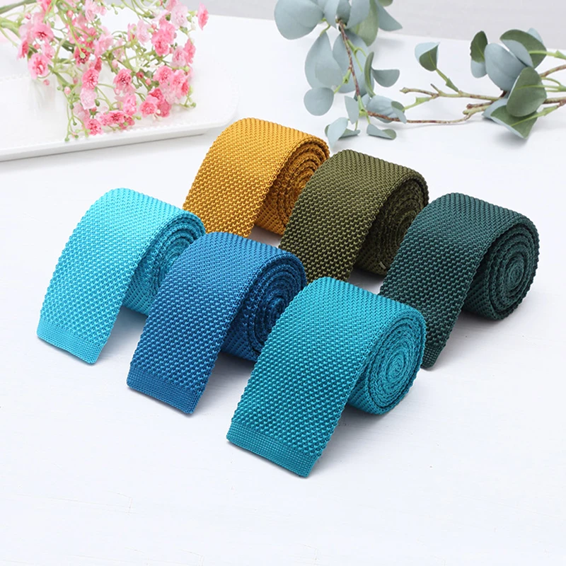 Solid Color Neckties Knitted Skinny Ties for Men Pink Blue Red Handmade Hign Quality Ties