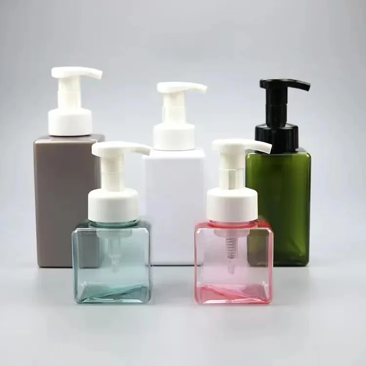 High quality square shape dispenser with pump hot sale plastic shampoo packaging portable refillable pump bottles