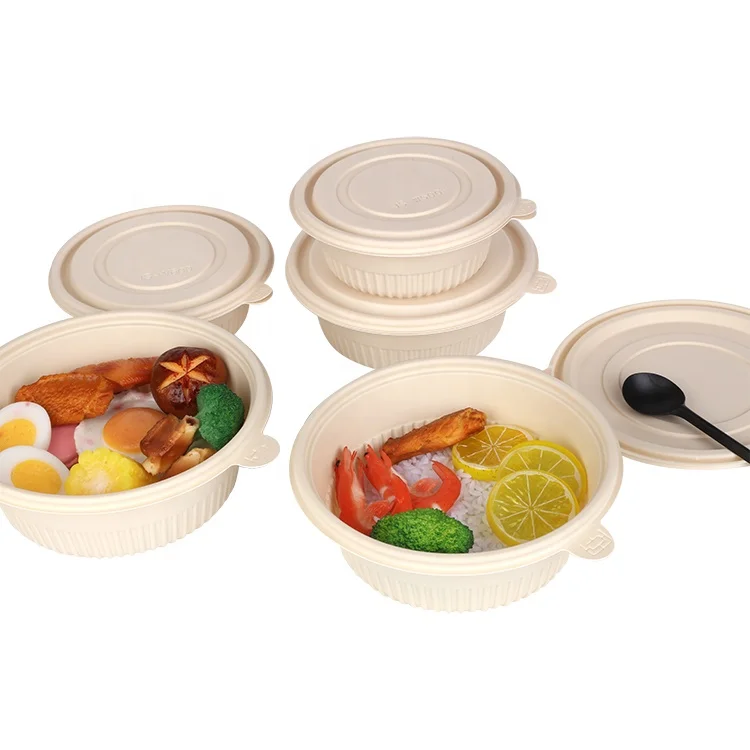 round shape compostable takeaway 28oz/800ml disposable biodegradable bowl with lid
