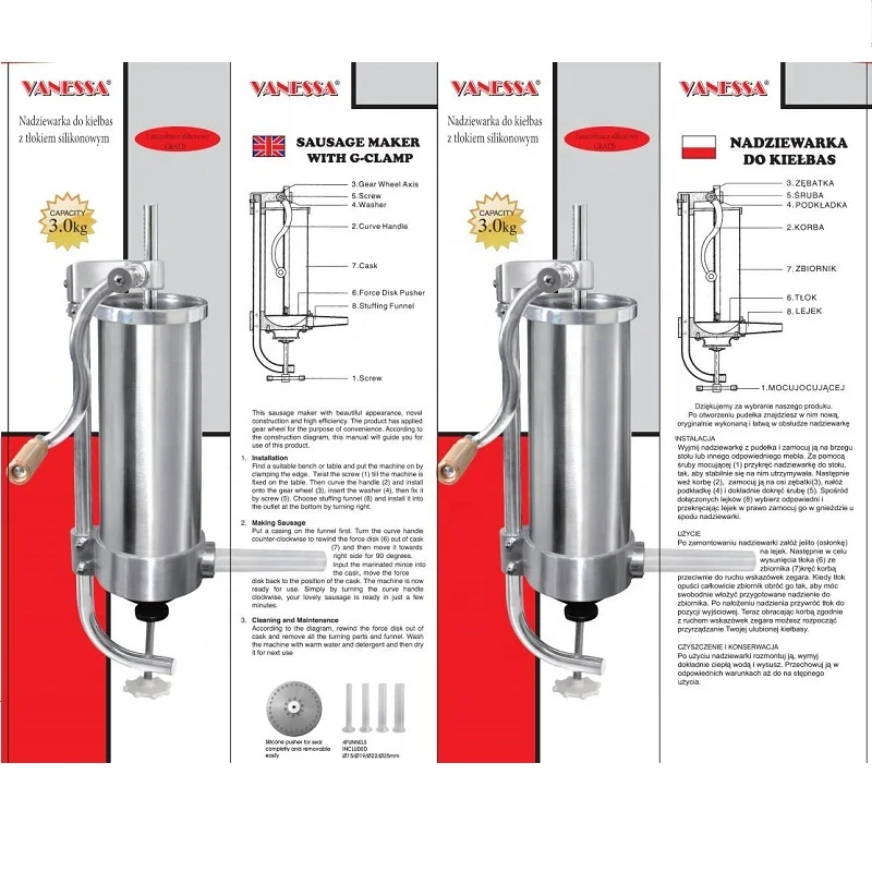 6 LBS Homemade Sausage Maker Stainless Steel Sausage Meat Stuffer