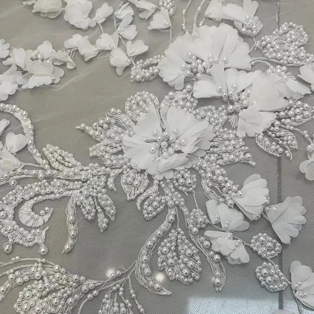 2023 haute couture bridal lace encrusted pearls beads flower design fabric