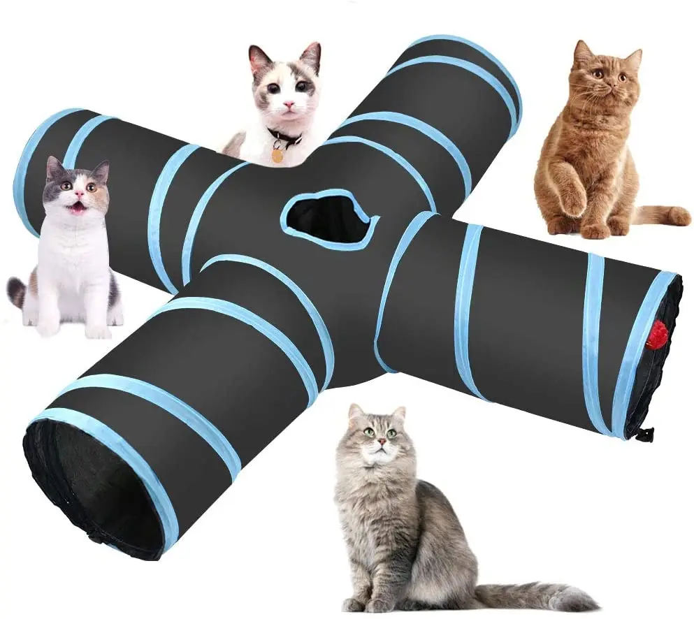 Wholesale Patent Toys 3 4 5 Ways Pink Blue Interactive Collapsible Foldable Tube Funny Cat Pet Donut Tunnel RainbowToy
