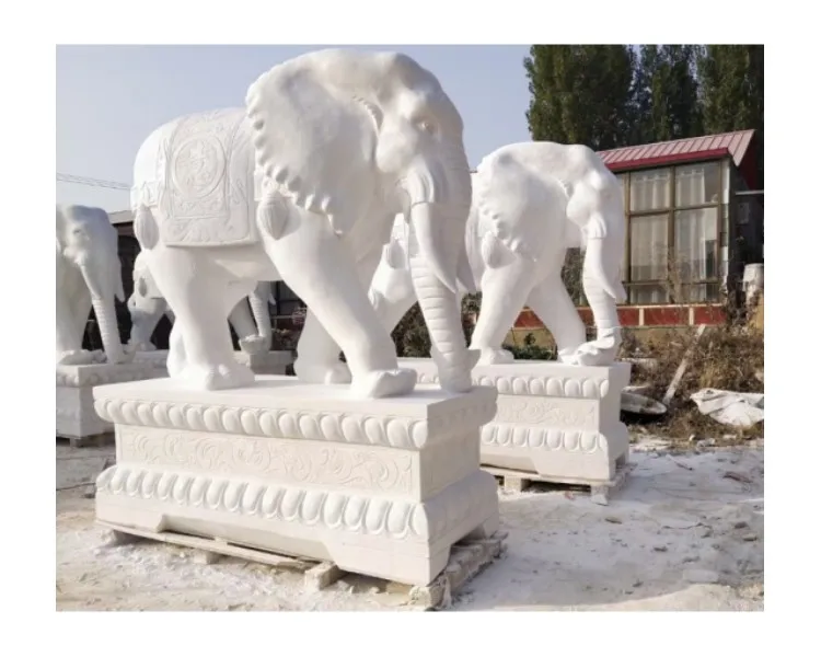 Wholesales Factory Natural Stone Elephant Statue Chinese White Marble Animals Status