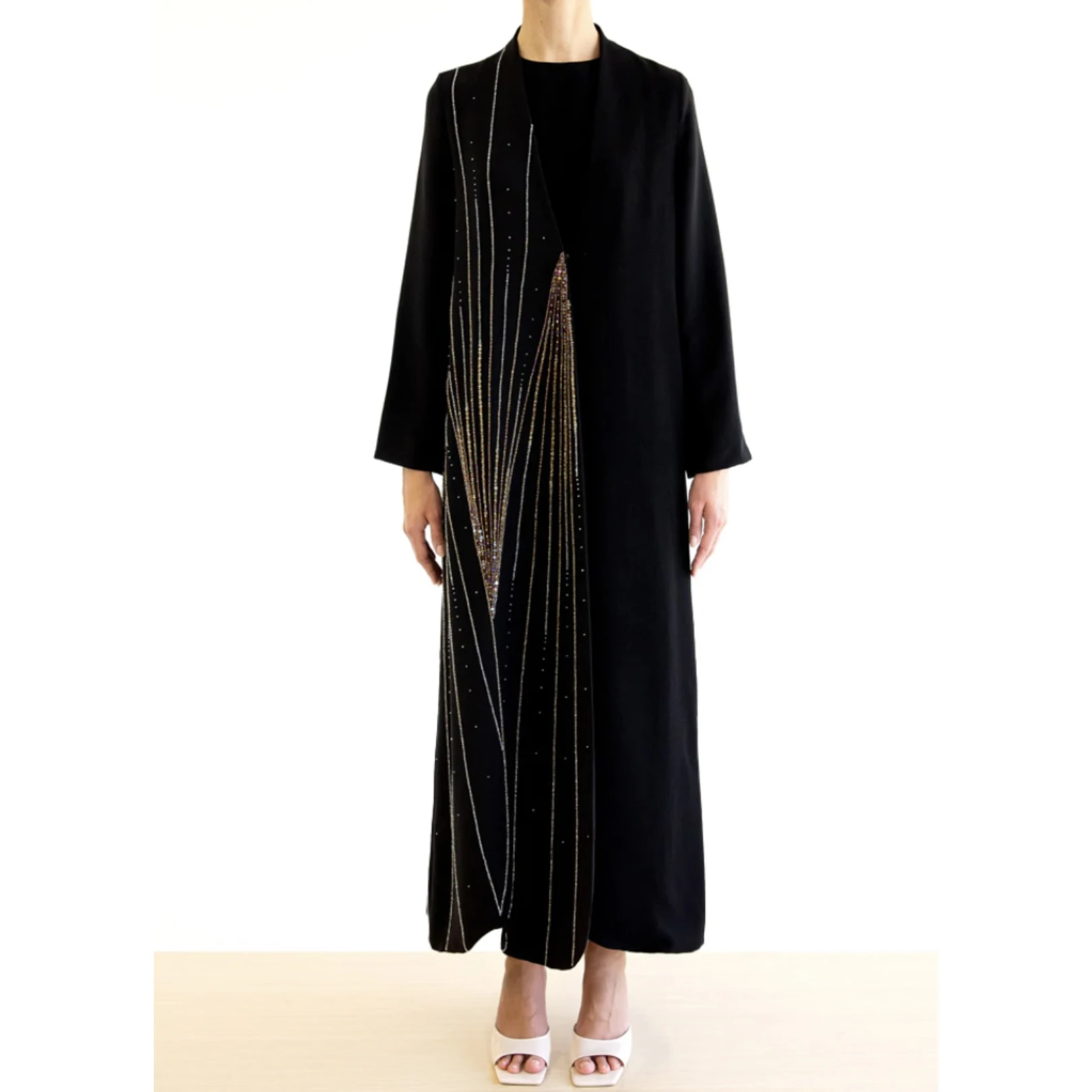 Modest Elegant Embroidery Sequins Islamic Clothing Ladies Women Long Open Abaya Dubai Kimono Muslim Long Sleeve Dress