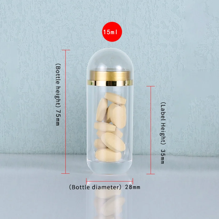 New Design Acrylic Luxury Bullet Shape Pill Capsule Bottle Small Vitamin Capsule Shape Bottle Without Plump