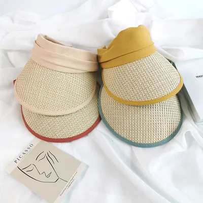 2023 Summer Outdoors Travelling Ladies Paper Adjustable Visor Hat Stylish Wide Brim Beach Straw Hats Sun Hat For Women