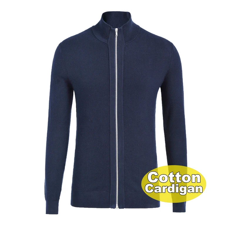 Мужской Хлопковый кардиган на молнии, темно-синий трикотажный кардиган спереди, осень 2021