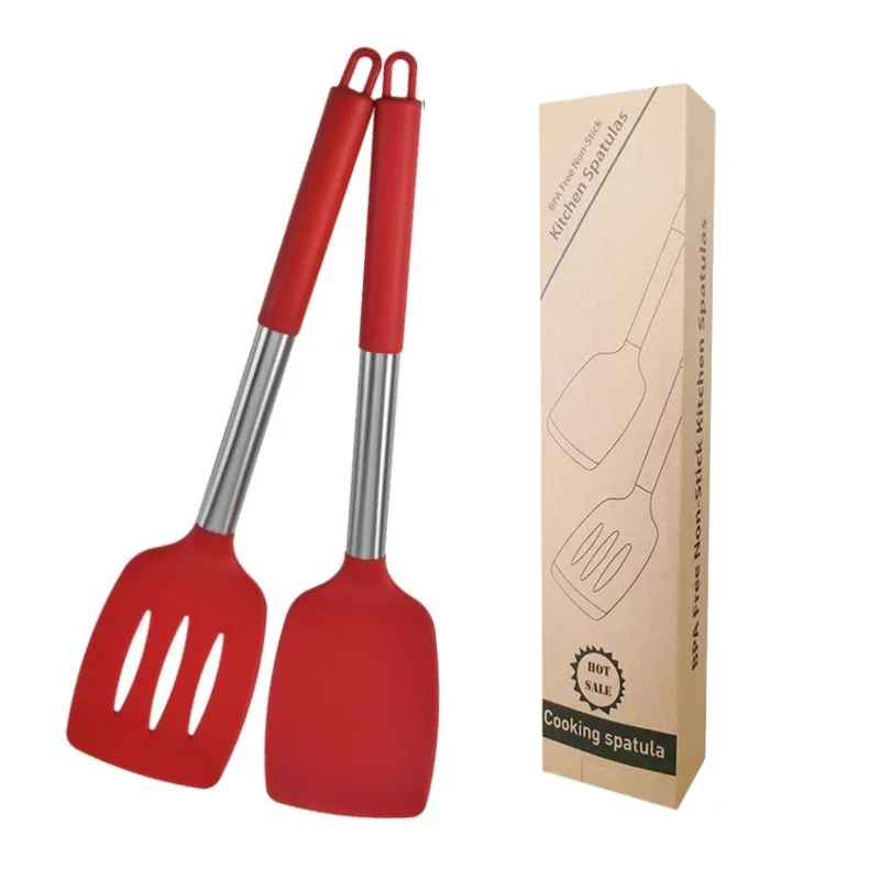 Wholesale High Quality Kitchen Accessories Stainless Steel Handle Non-stick Pan Heat Resistant Black Silicone Spatula