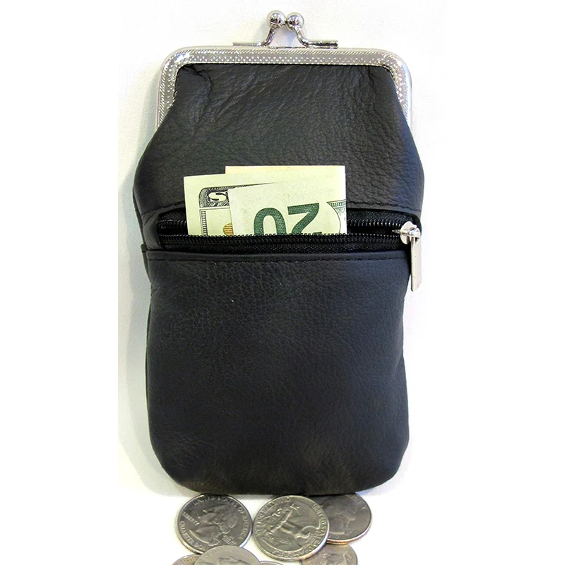 100% Pure Leather Ci-garette Case Lighter Match Pocket Zipper Coin Pouch