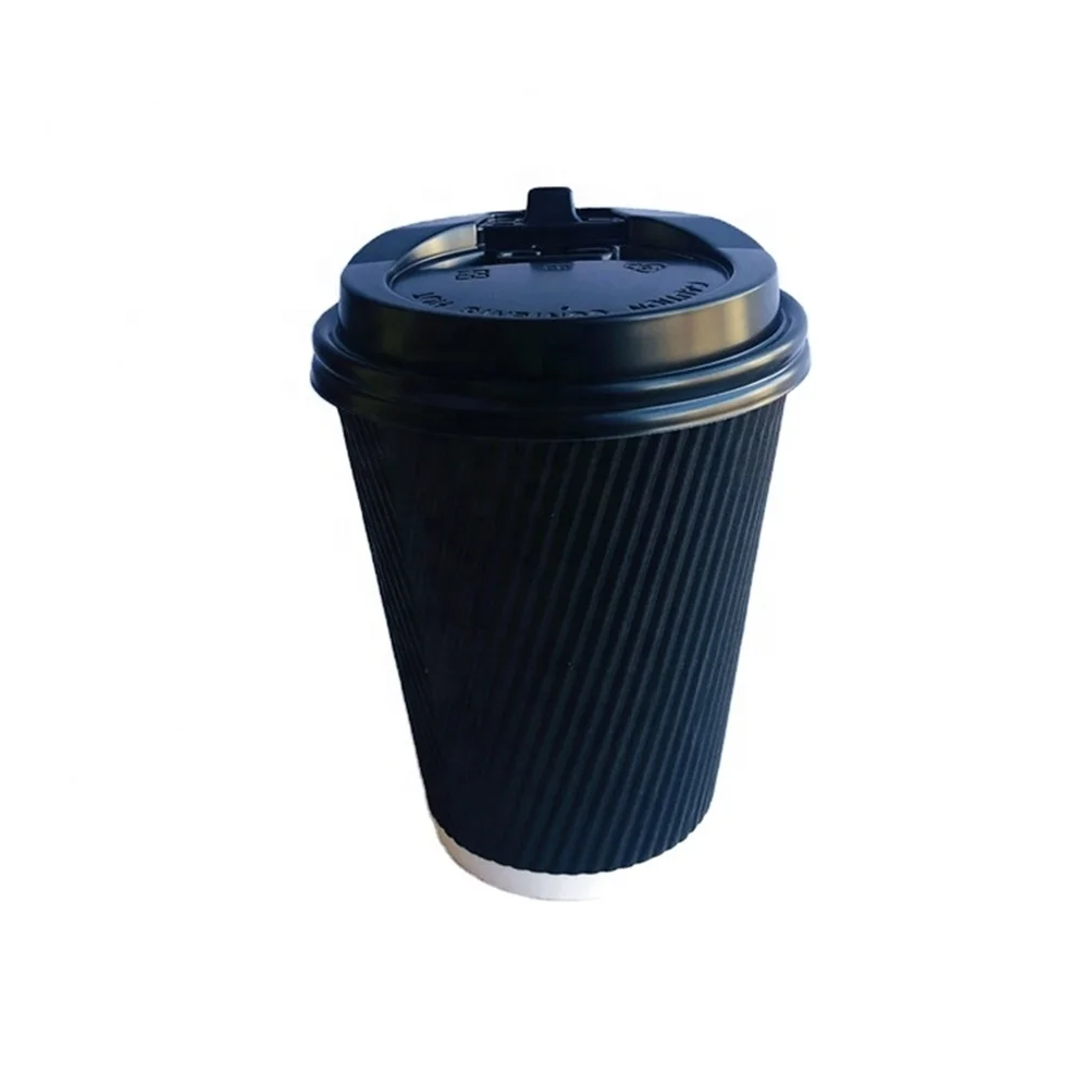 Black coffee cup Disposable coffee cups double wall paper coffee cups with lids