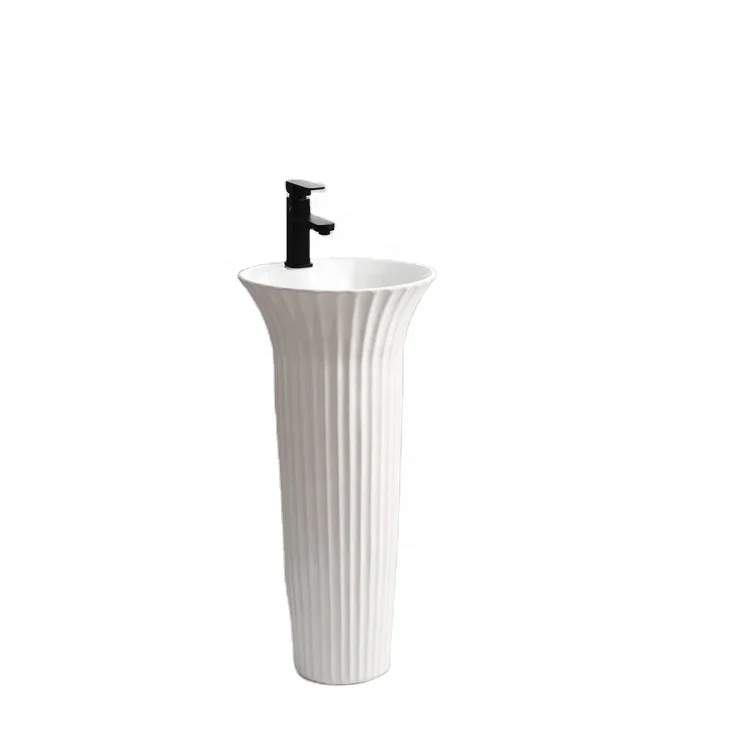 European Stylish Wash Basin Ceramic Sanitary Wares Modern Pedestal Basin for Bathroom