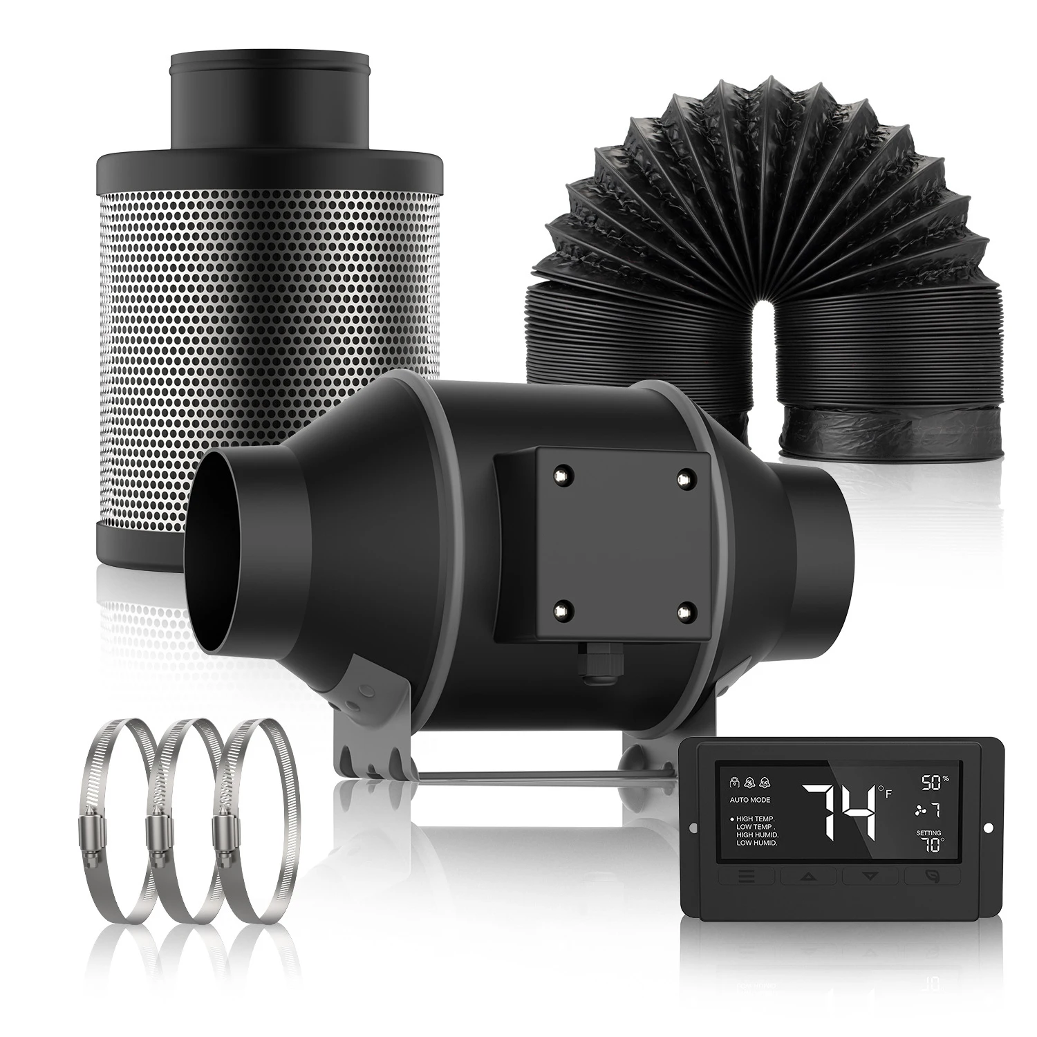 4 6 8 inch Inline fan exhaust silent duct fan kit with WIFI Speed Controller Carbon Filter Combo EC Motor Inline Duct Fan System